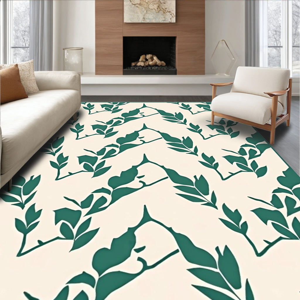 Green Leaf Patterned Natural Style Rug
