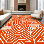 Modern Orange Abstract Maze Design Rug