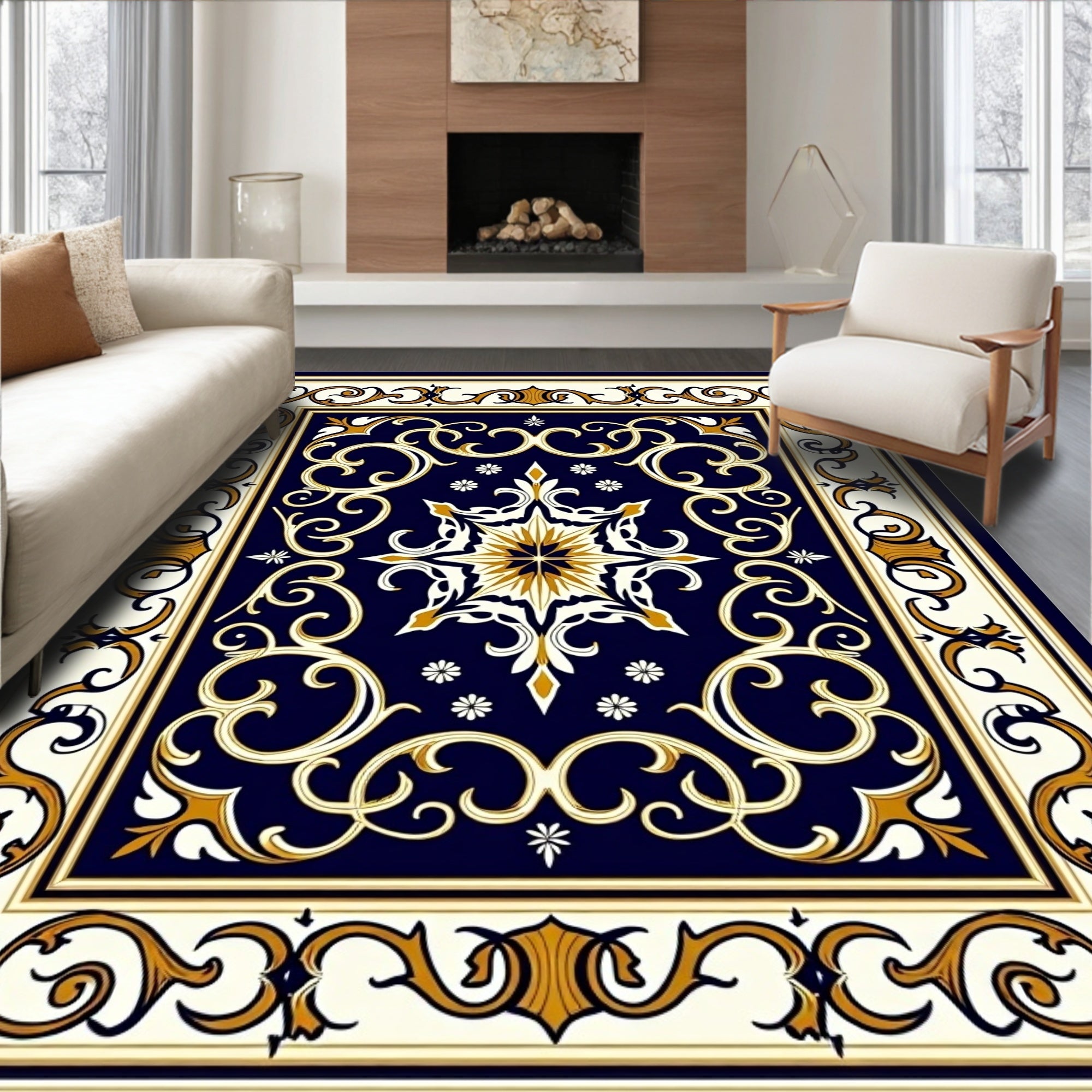 Elegant Scrollwork with Gold Accents Rug