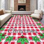 Red Gingham Festive Foliage Pattern Rug