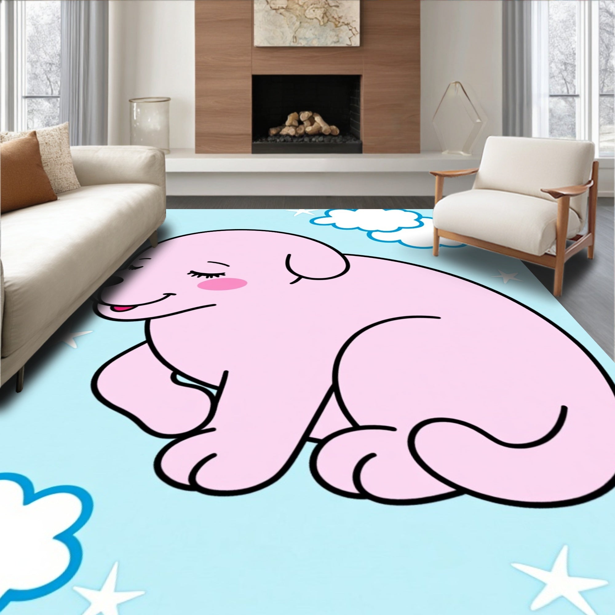 Dreamy Pink Puppy With Stars Design Rug