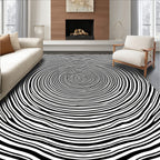 Concentric Black And White Circles Pattern Rug