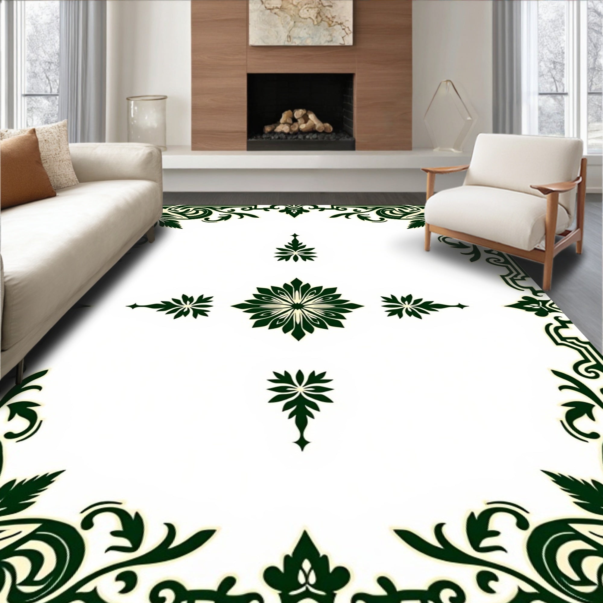 Ornate Floral Corner Border Design Rug