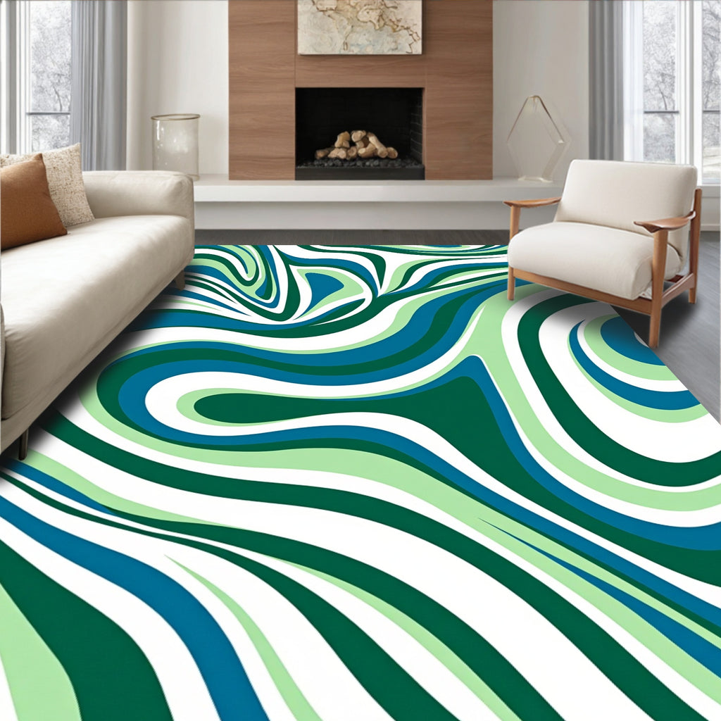 Green Blue Swirling Abstract Pattern Rug