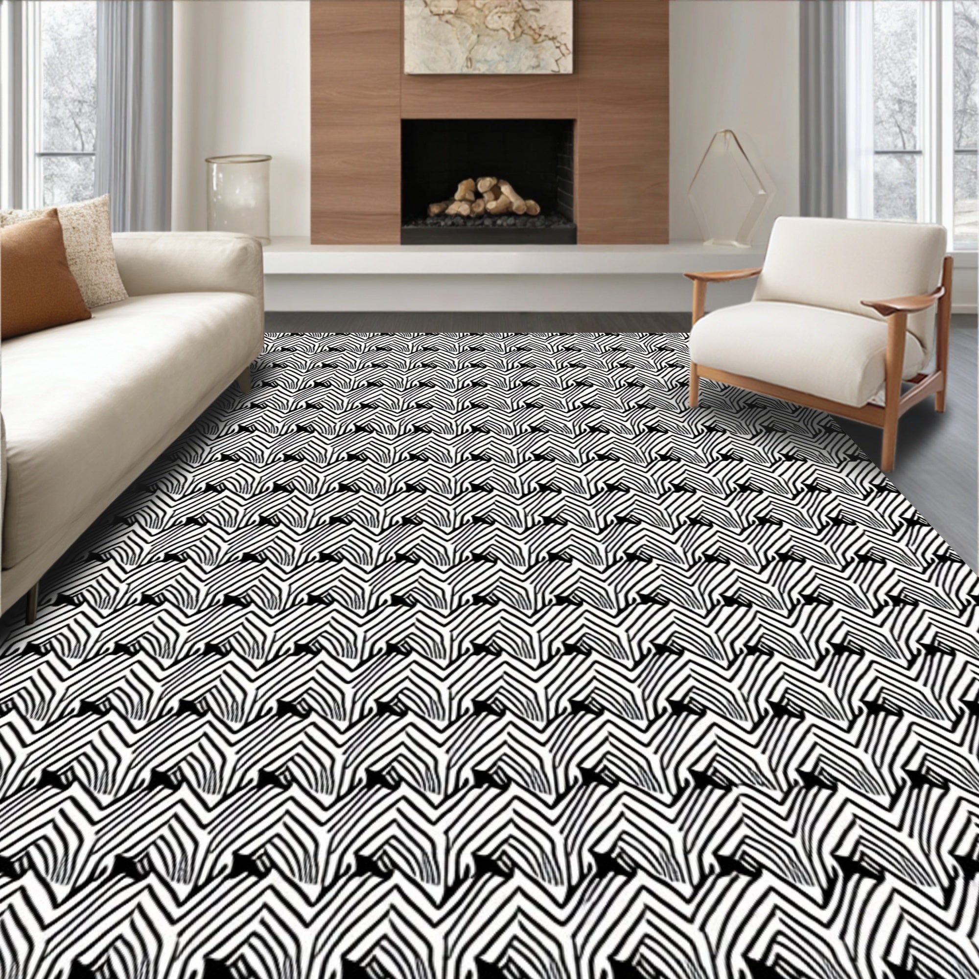 Abstract Geometric Black Stripes Rug