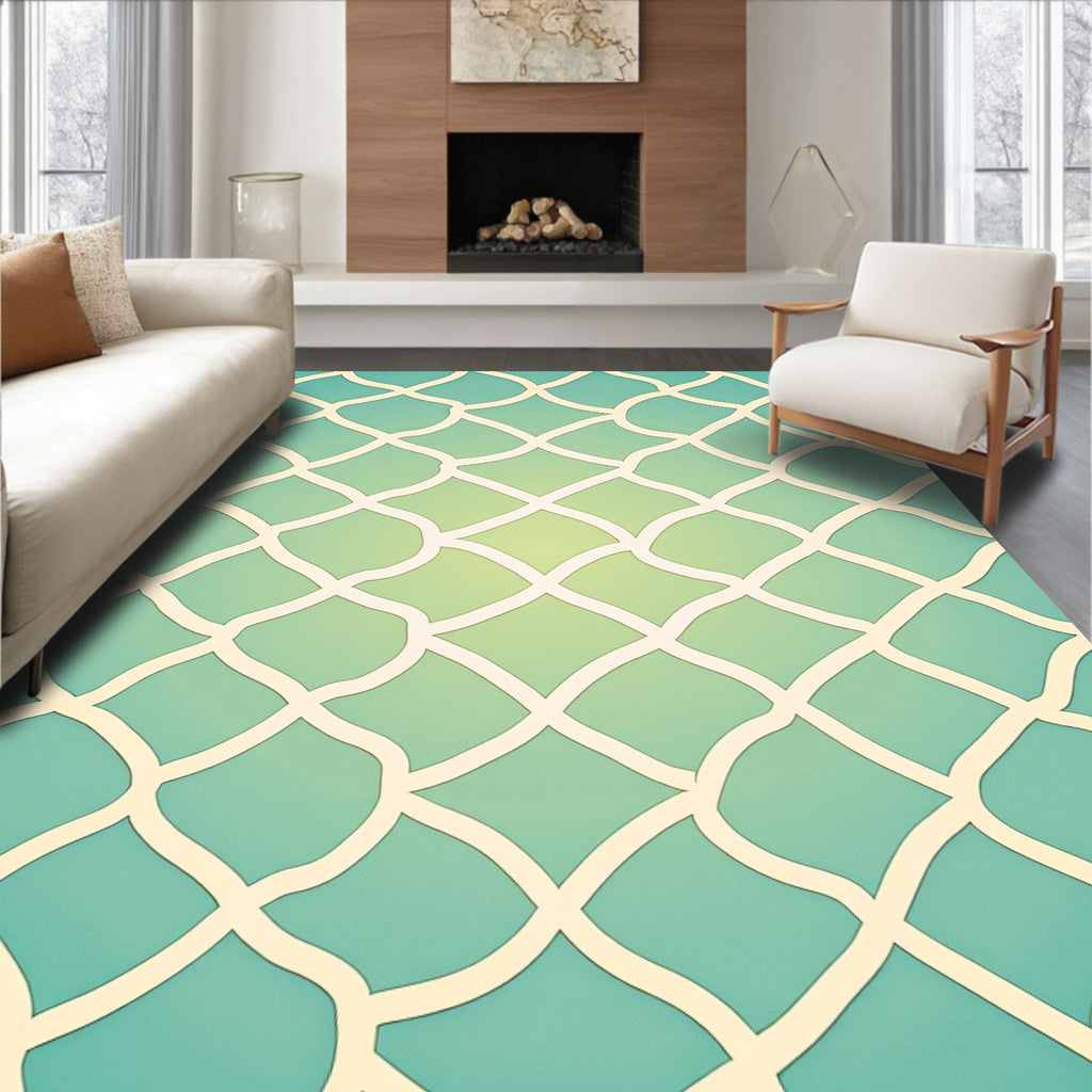 Light Blue Subtle Lattice Pattern Rug