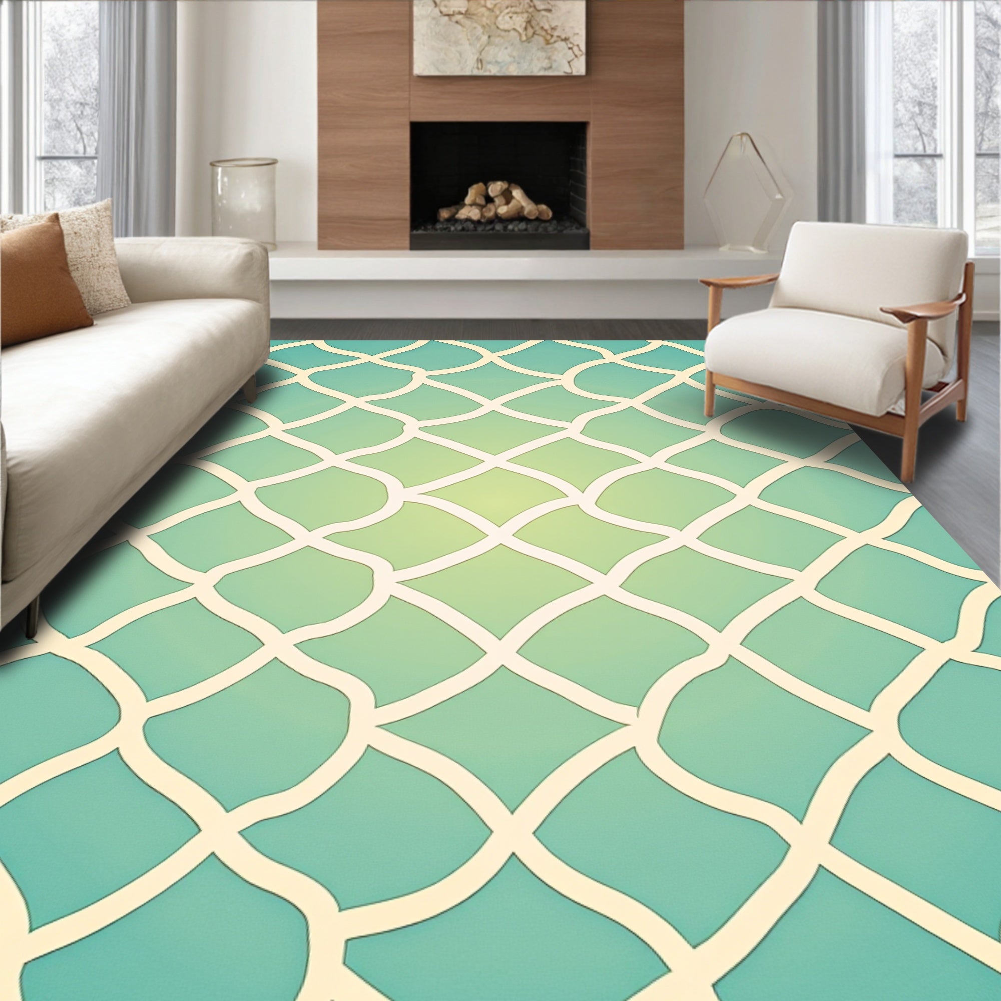 Light Blue Subtle Lattice Pattern Rug