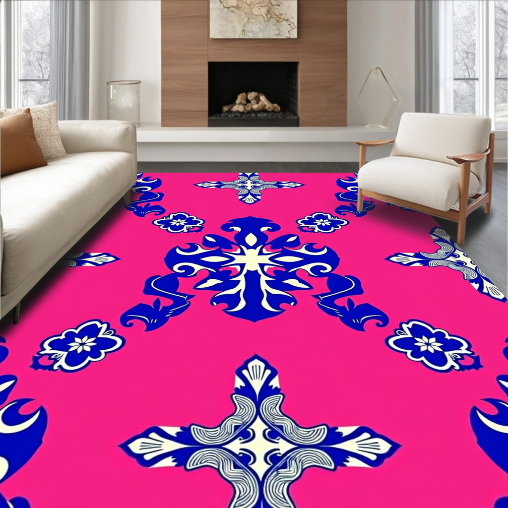 Bright Floral Cross Pattern Design Rug