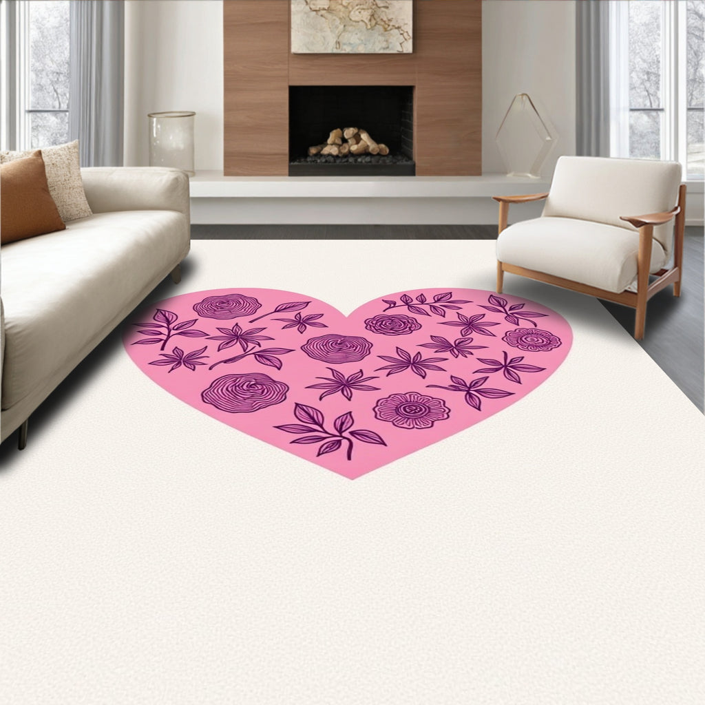 Pink Heart Floral Pattern Rug