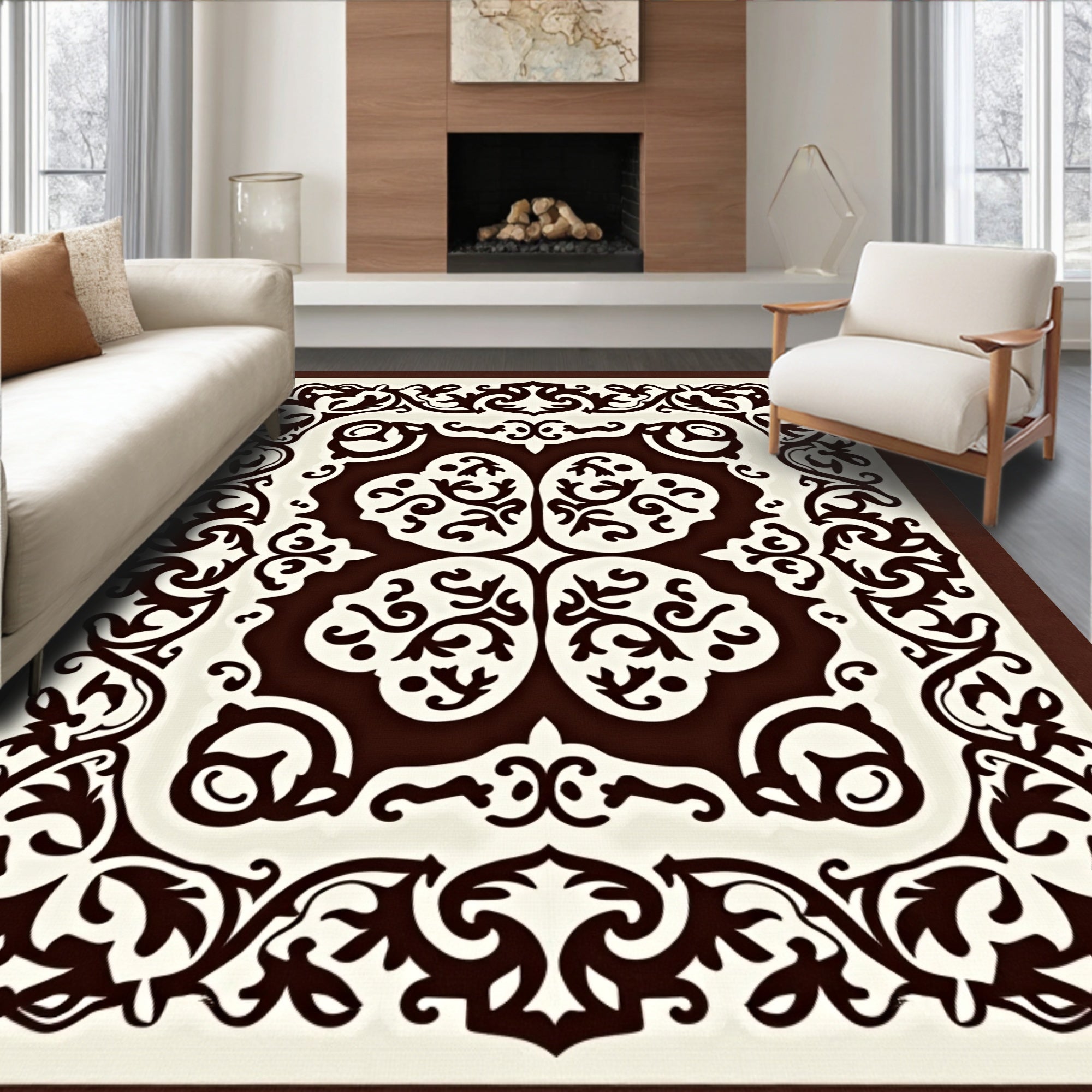 Intricate Floral Design With Dark Accents Rug