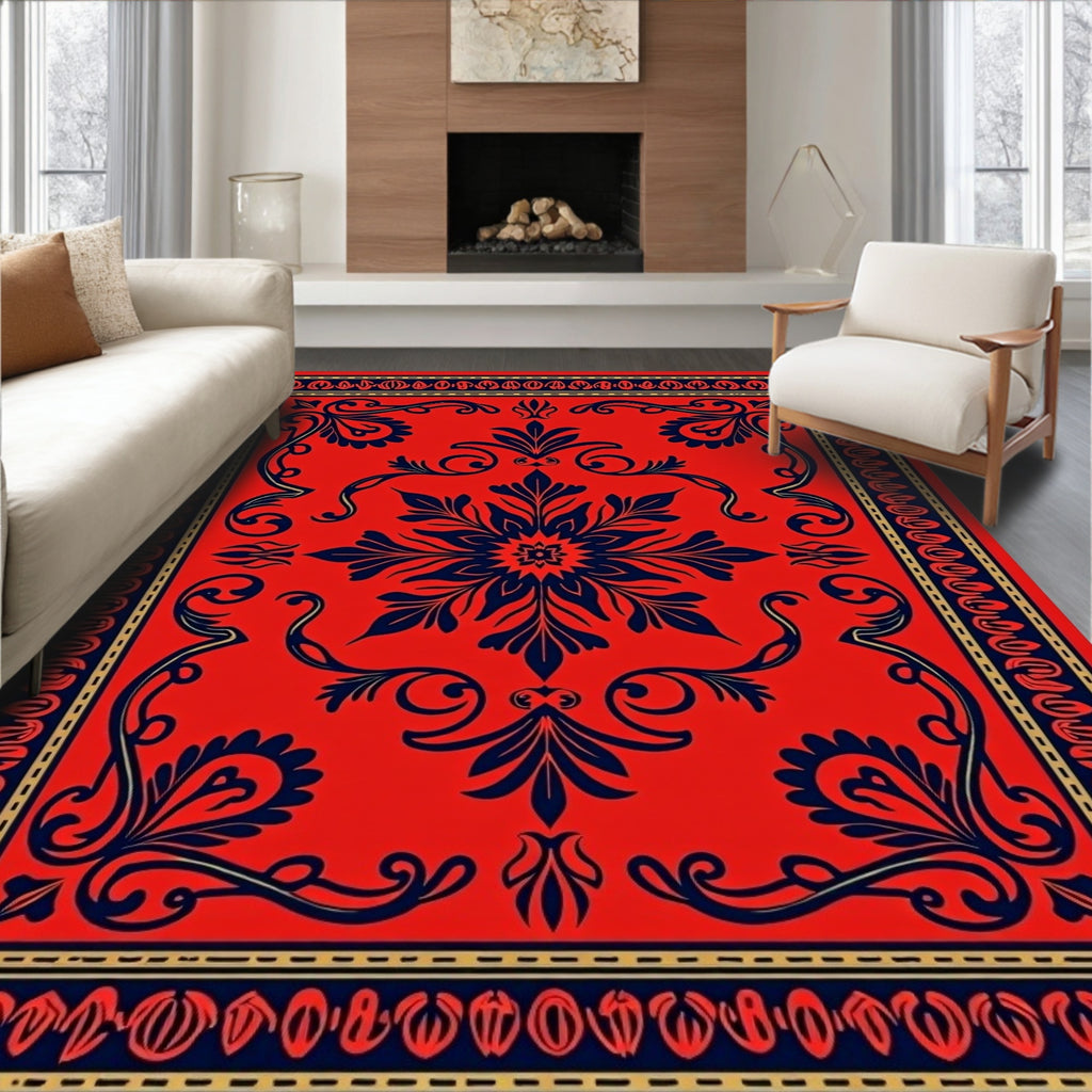 Red Decorative Floral Motif Rug