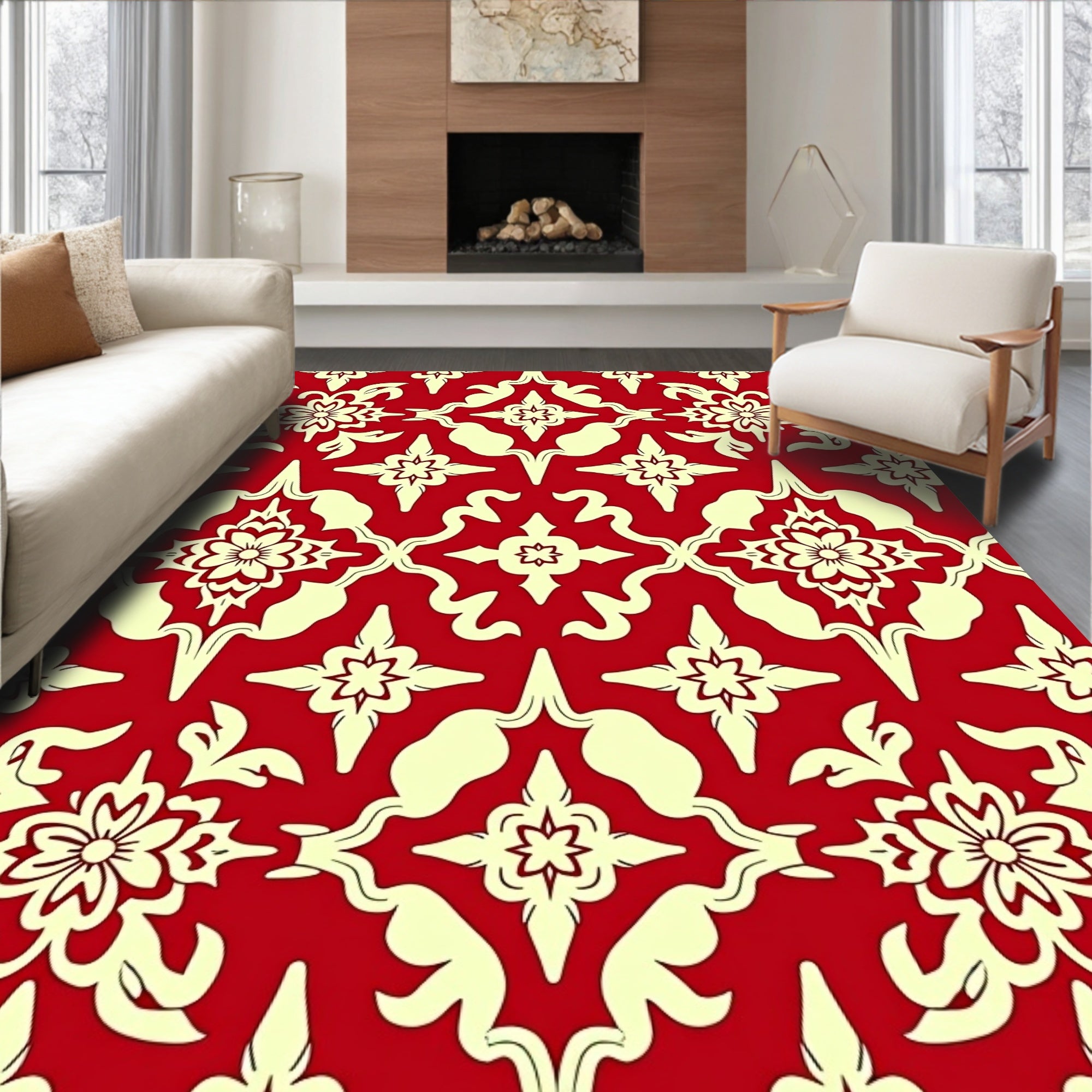 Tonal Floral Lattice Pattern Rug