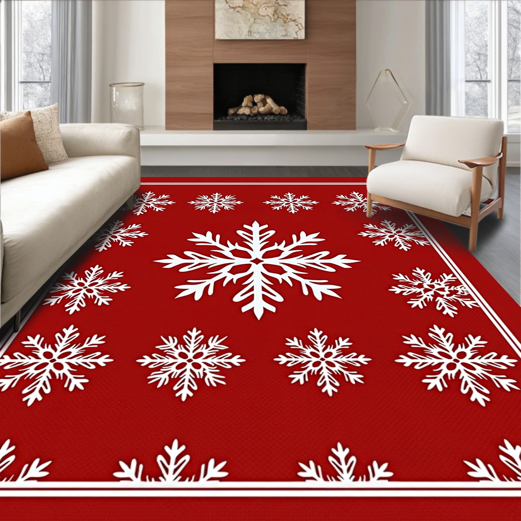 Classic Snowflakes Red Pattern Rug