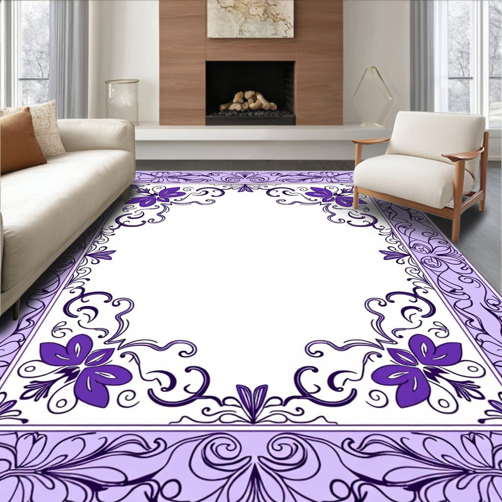 Floral Scrollwork Lavender Design Rug