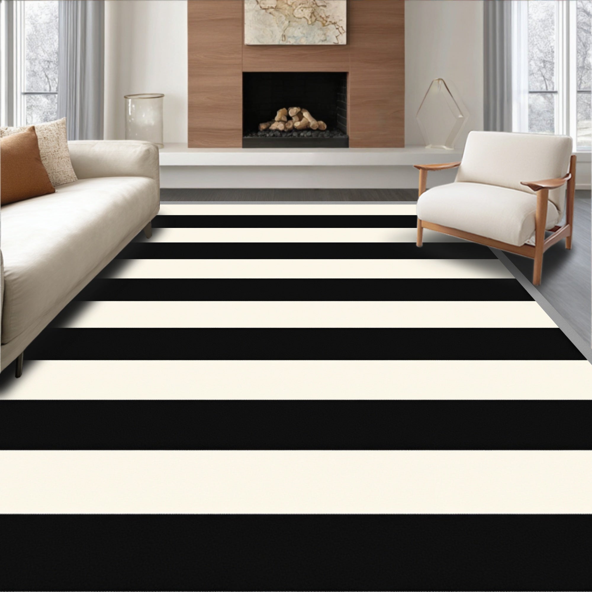 Bold Black and White Stripes Rug