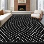 Bold Black White Geometric Maze Rug
