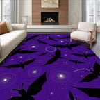 Whimsical Black Butterflies on Starry Purple Rug