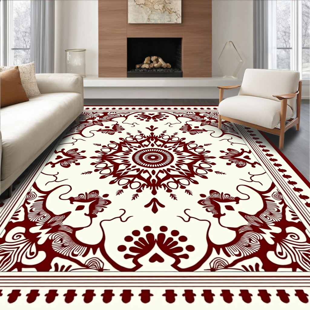 Ornamental Maroon Intricate Floral Design Rug