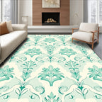 Damask Teal Floral Pattern Rug
