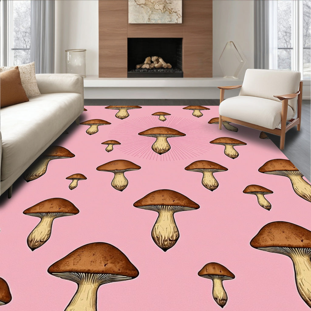 Whimsical Mushroom Pattern Design Rug