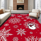 Red Snowflakes And Snowman Pattern Rug