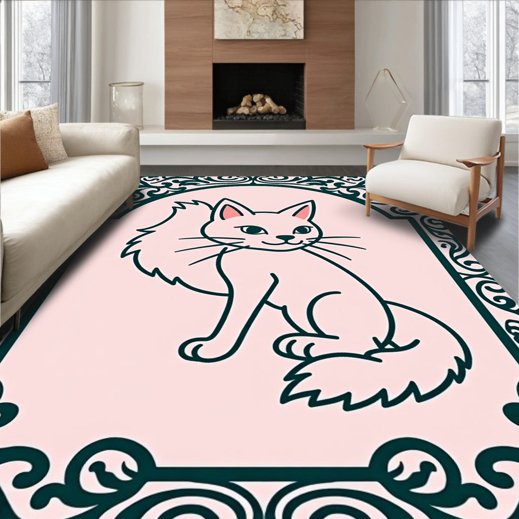 Ornate Cat Frame Design Rug