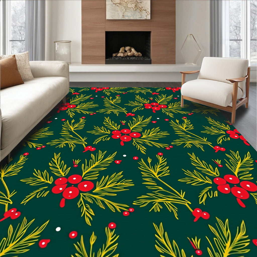 Verdant Green Berry Holly Spray Rug