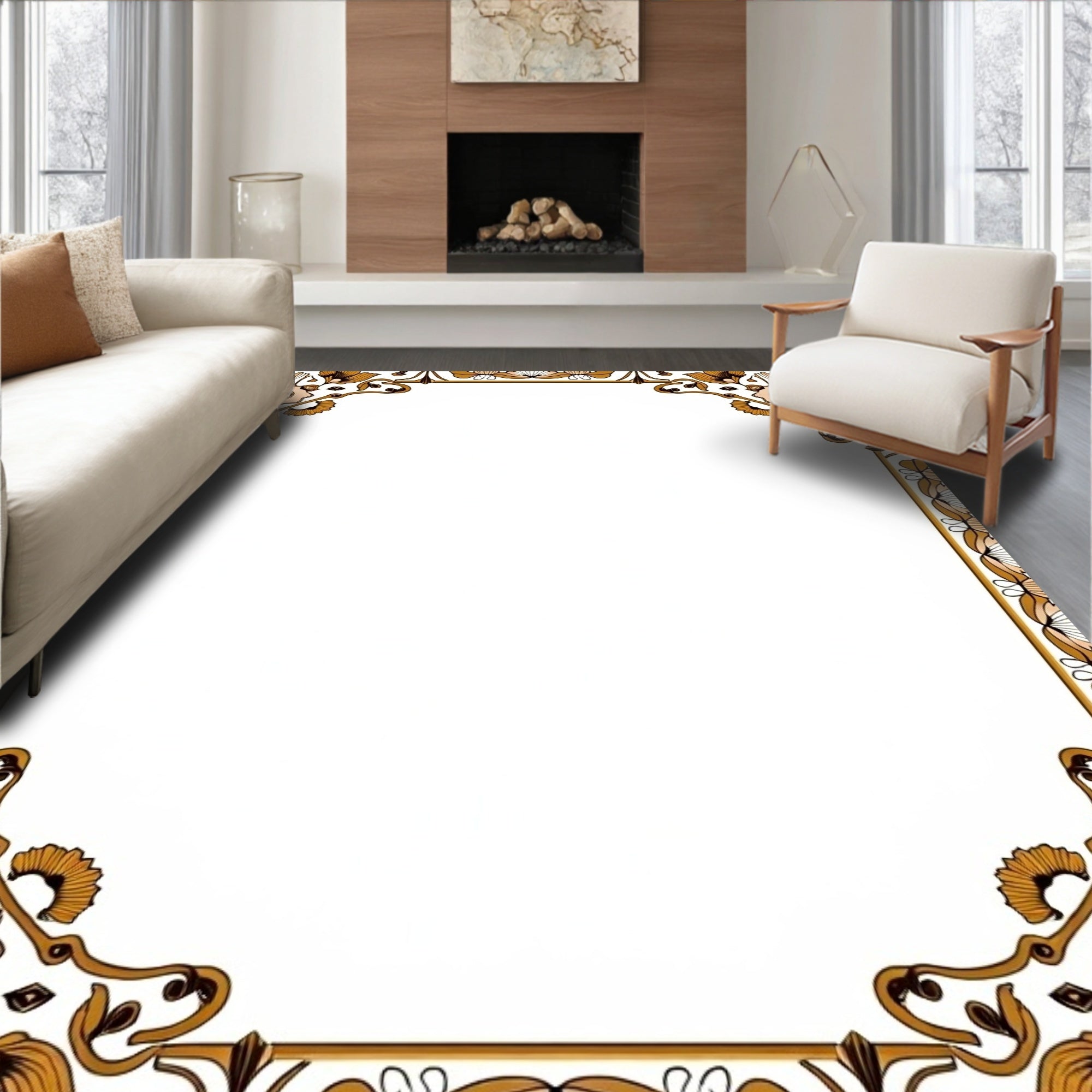 Art Nouveau Floral Golden Border Design Rug