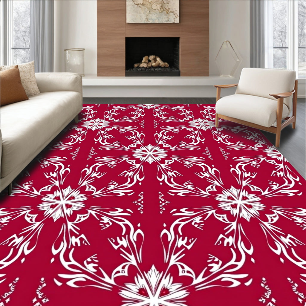 White Ornate Floral Pattern Rug