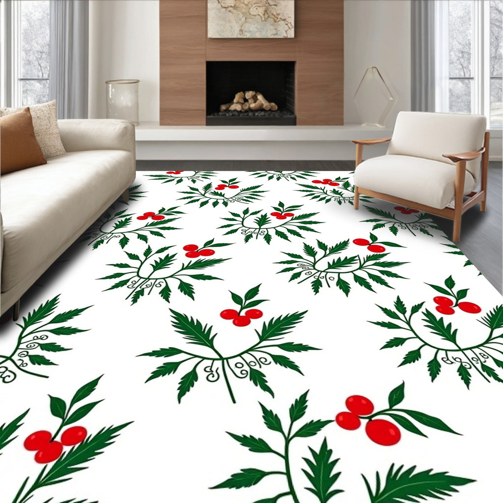Red Berry Fern Cluster Rug