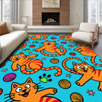 Playful Orange Cats And Yarn Balls Rug