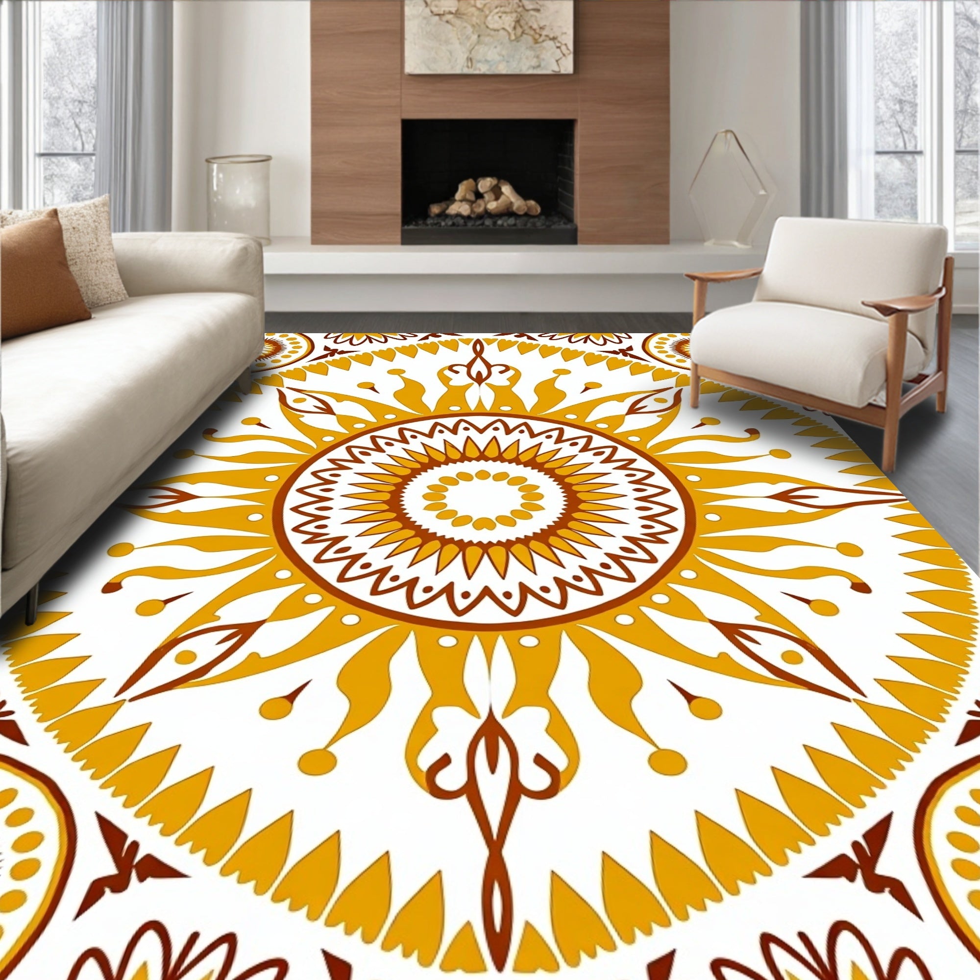 Sunburst Inspired Geometric Mandala Rug