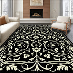 Cream Floral Swirls Black Elegance Rug