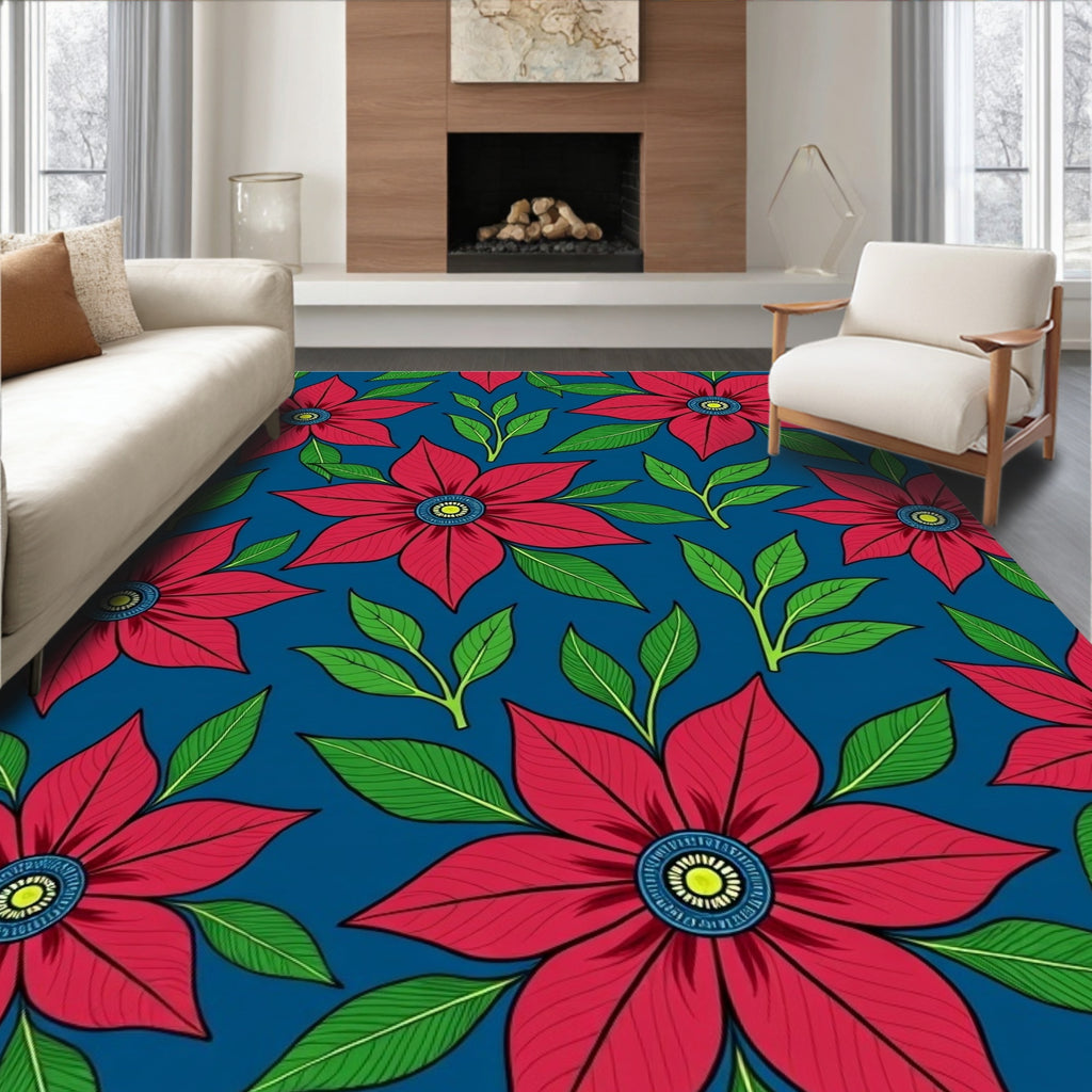 Vibrant Red Floral Patterned Rug
