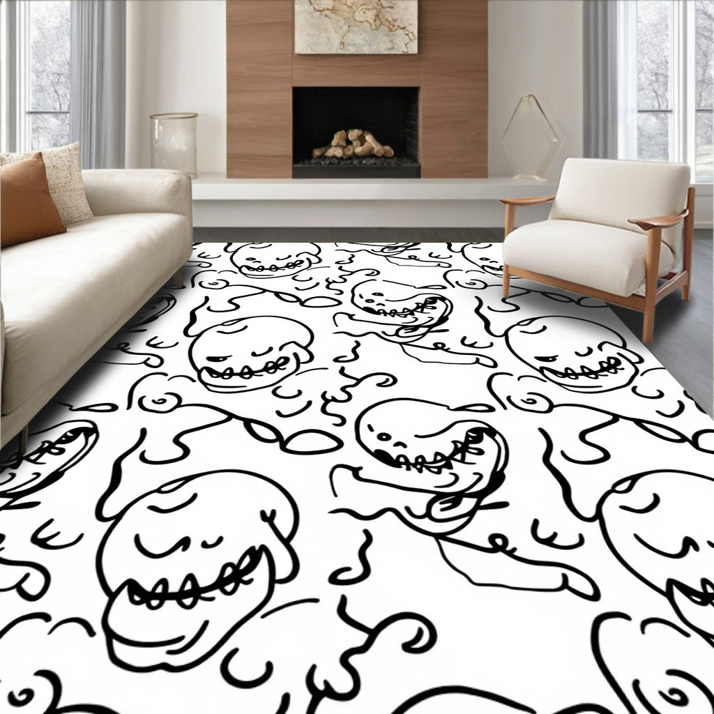 Sketchy Skull Pattern Design Rug