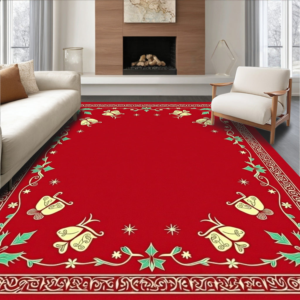 Red Bells Holly Festive Pattern Rug