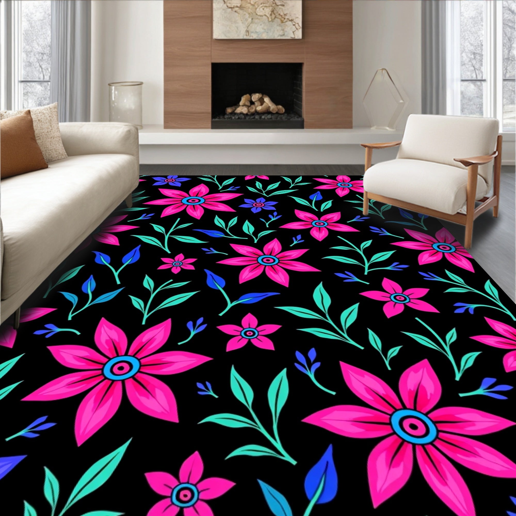 Vibrant Floral Swirls Pattern Rug