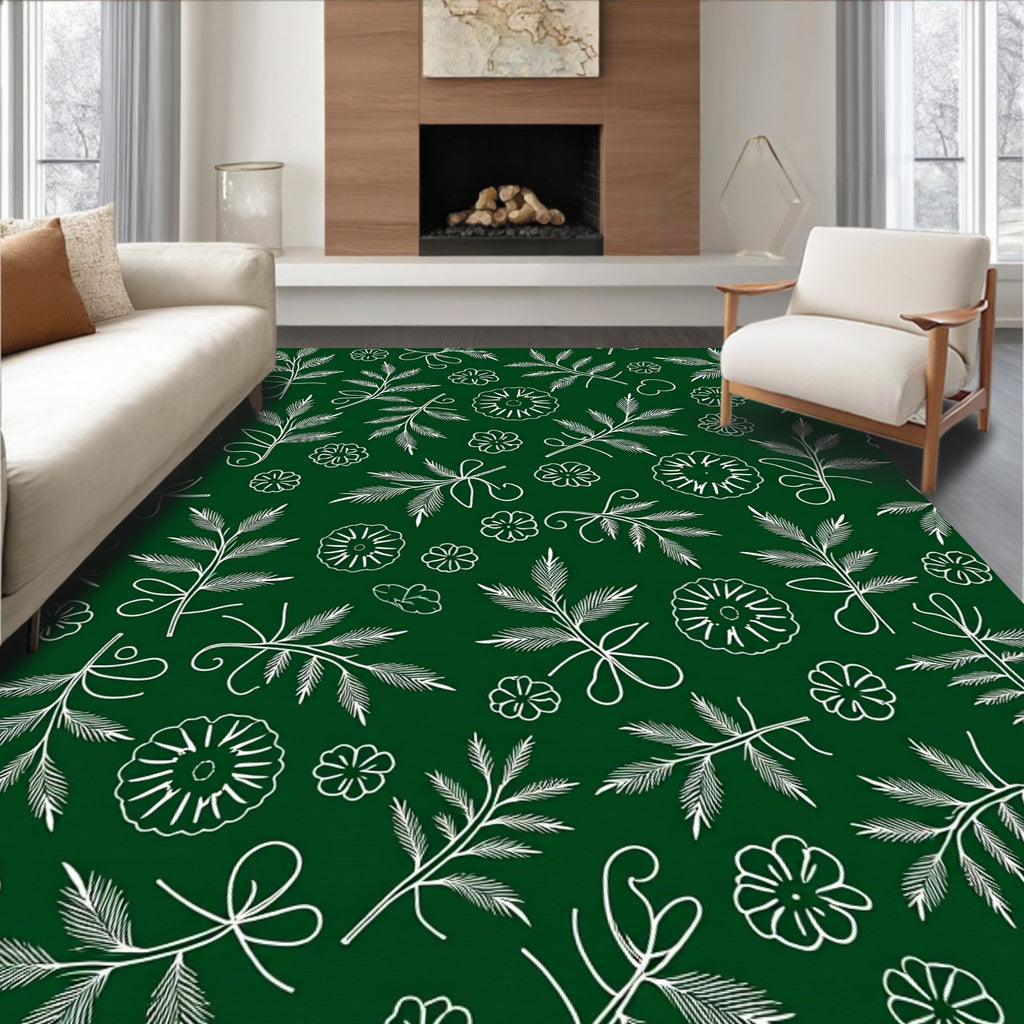Botanical Nature Sketch Pattern Rug