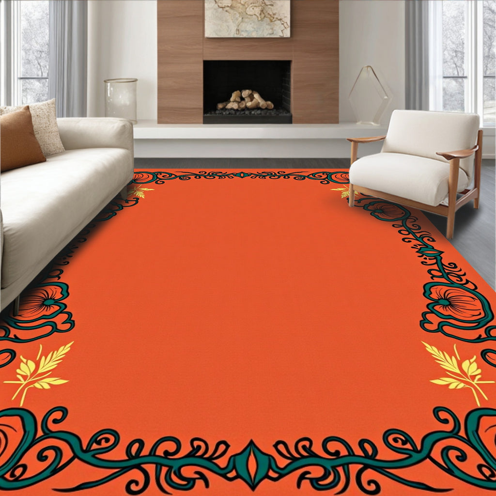 Autumn Floral Vine Border Design Rug