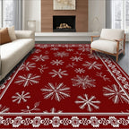 Elegant Snowflake Patterned Red Rug
