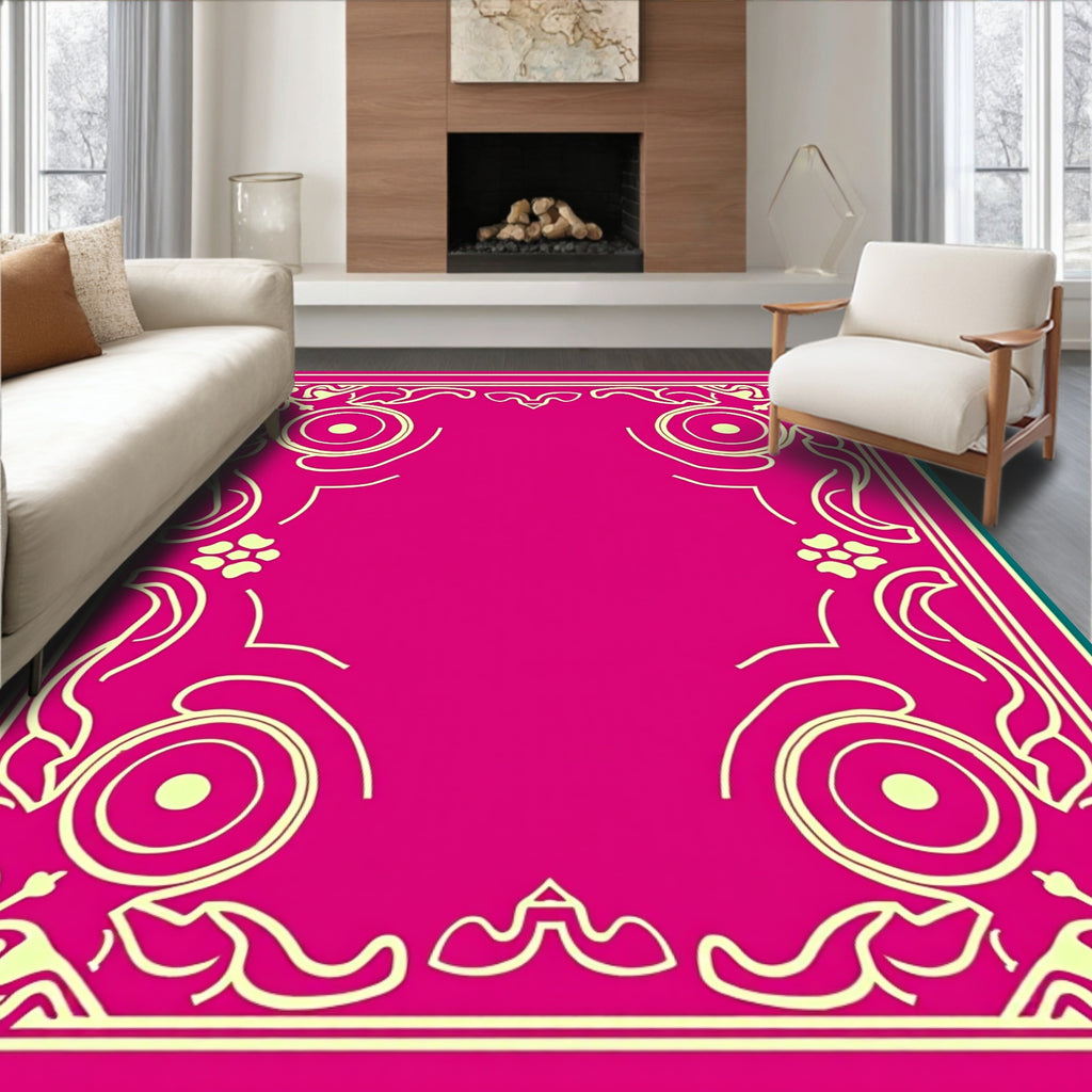 Vibrant Floral And Circular Border Design Rug