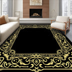 Elegant Gold Floral Scroll Frame Rug