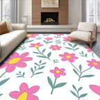 Pink Daisy Pattern With Green Leaves Rug