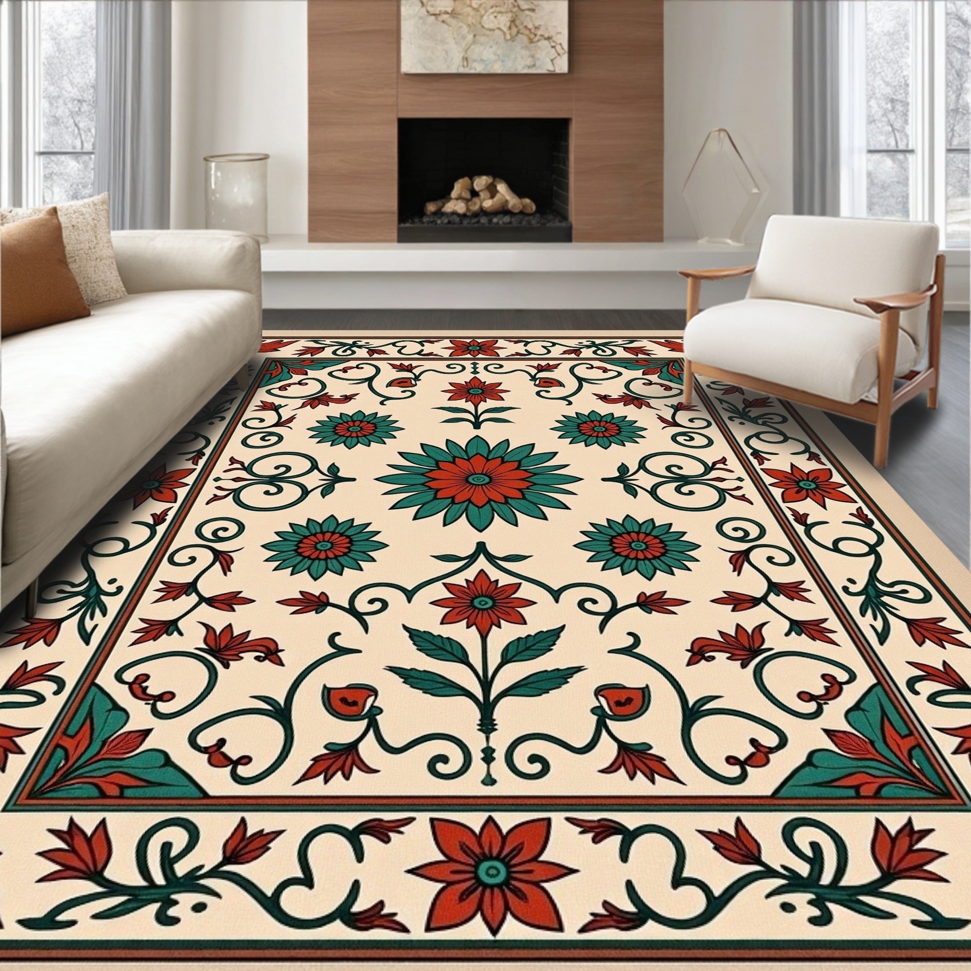 Intricate Floral Vine Pattern Rug