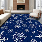 White Snowflakes On Dark Blue Design Rug