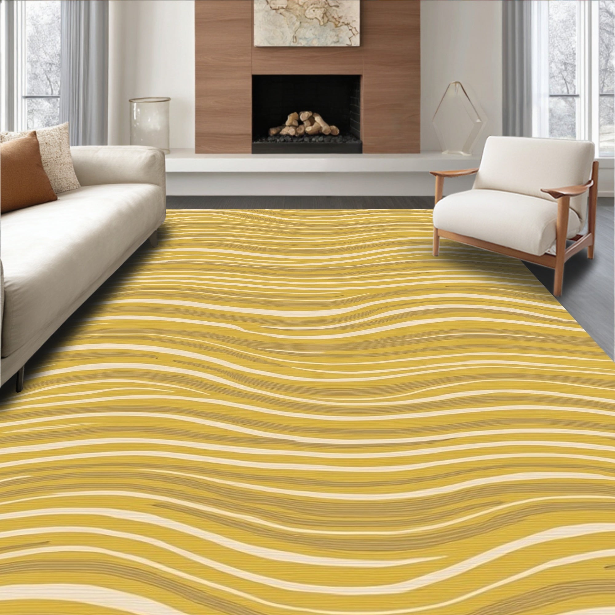 Golden Wavy Stripe Pattern Rug