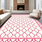 Modern Pink Geometric Interlocking Pattern Rug