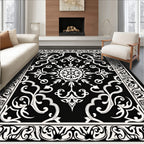 Black White Classic Floral Medallion Rug