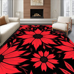 Bold Red Floral Botanical Pattern Rug