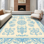 Light Blue Ornamental Scrollwork Medallion Rug